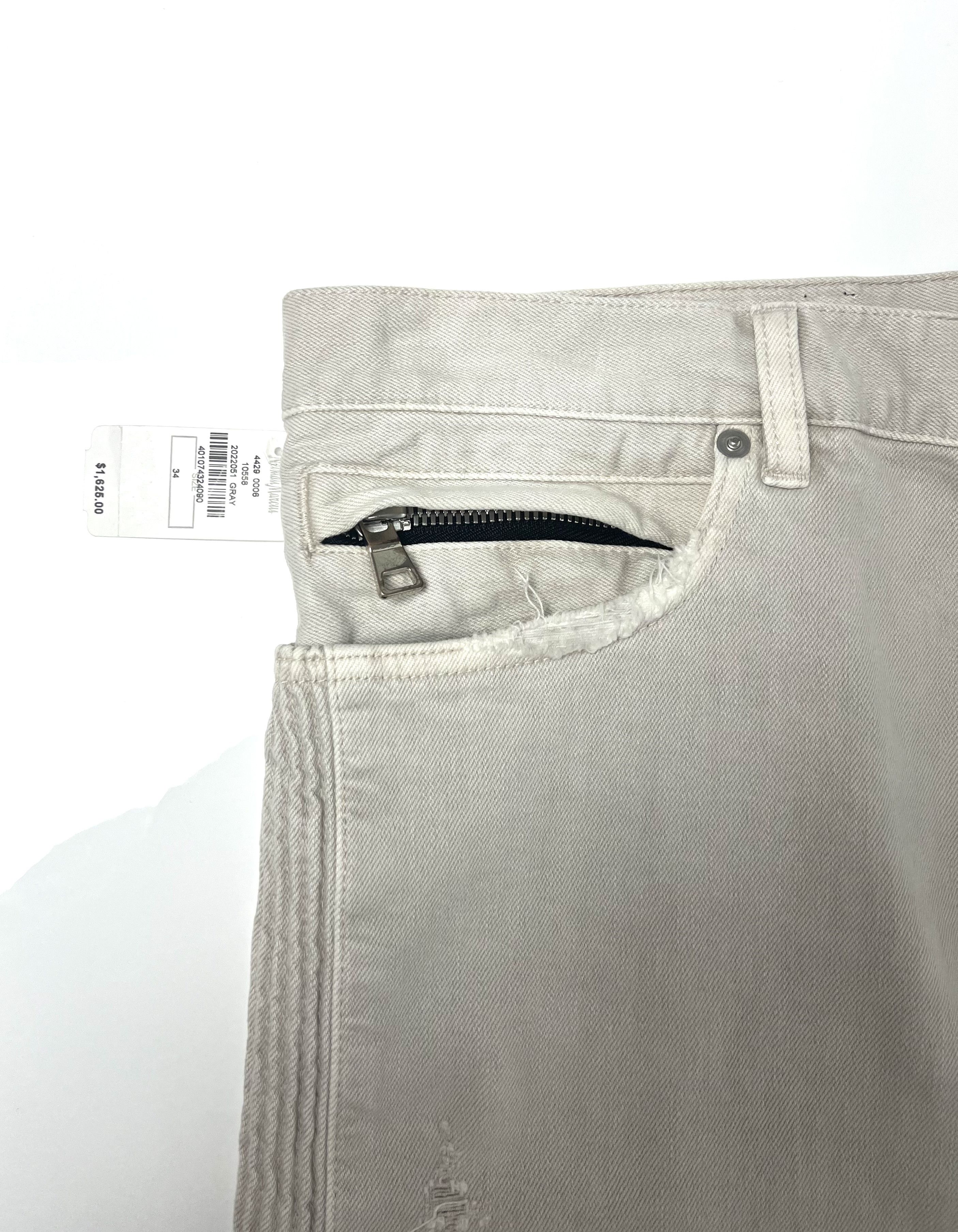 Balmain 1625$ NWT, BALMAIN LIGHT GREY DISTRESSED RIBBED DENIM JEANS Size US 34 / EU 50 - 15 Thumbnail