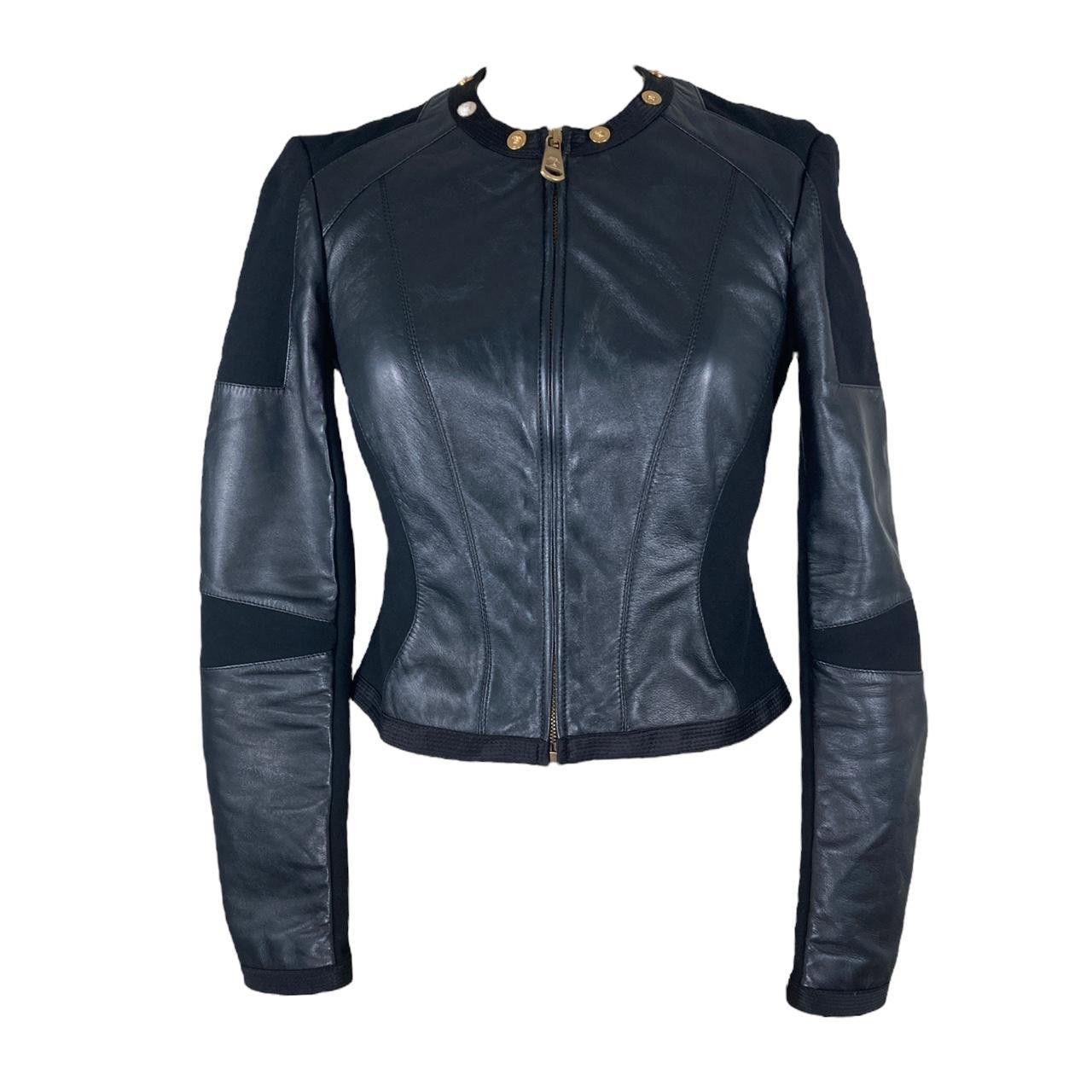 Versace versace black leather jersey panel motorcycle biker jacket Size S / US 4 / IT 40 - 1 Thumbnail