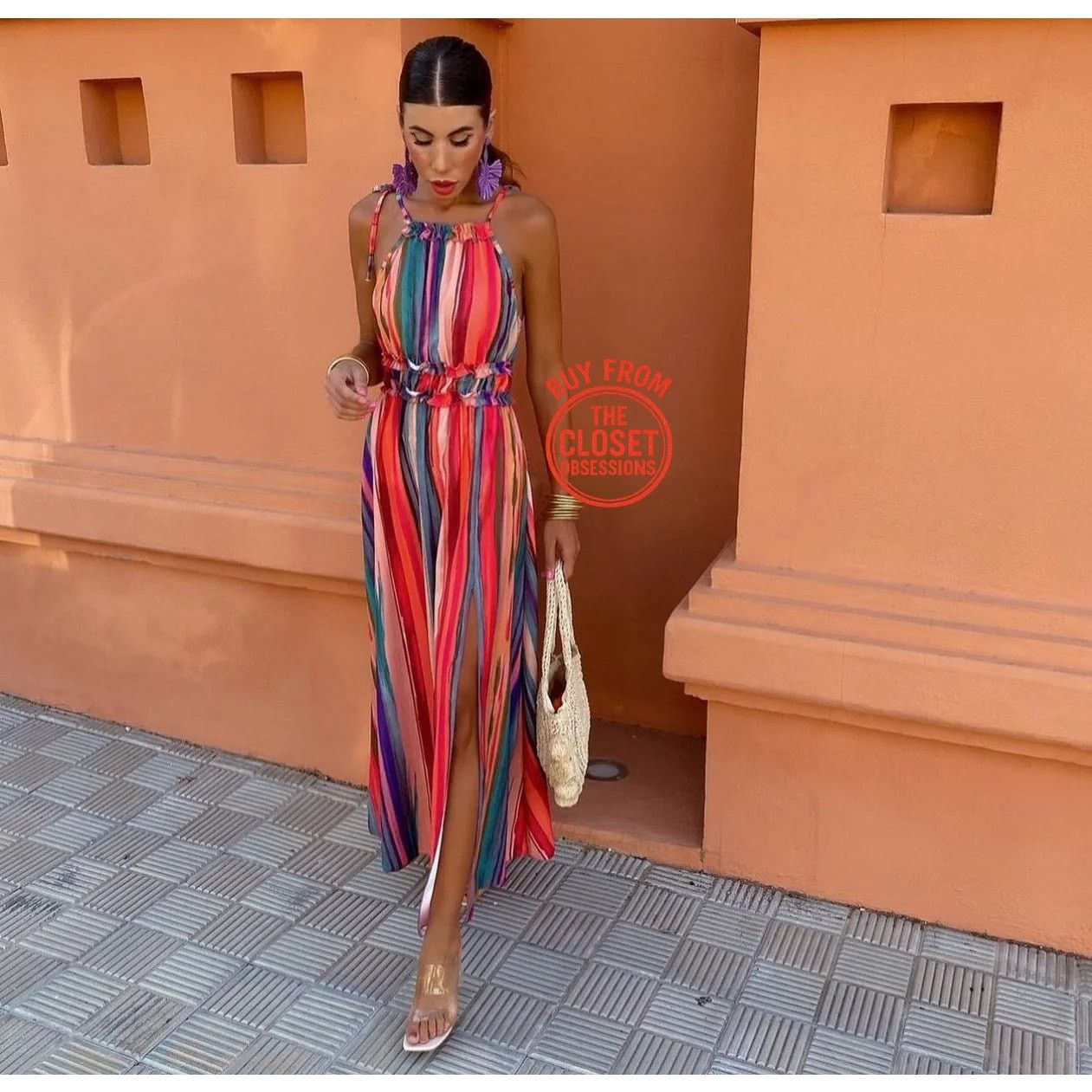 Mango MANGO Resort Stripe Halter Maxi Vacation Dress NWT Size S / US 4 / IT 40 - 19 Thumbnail