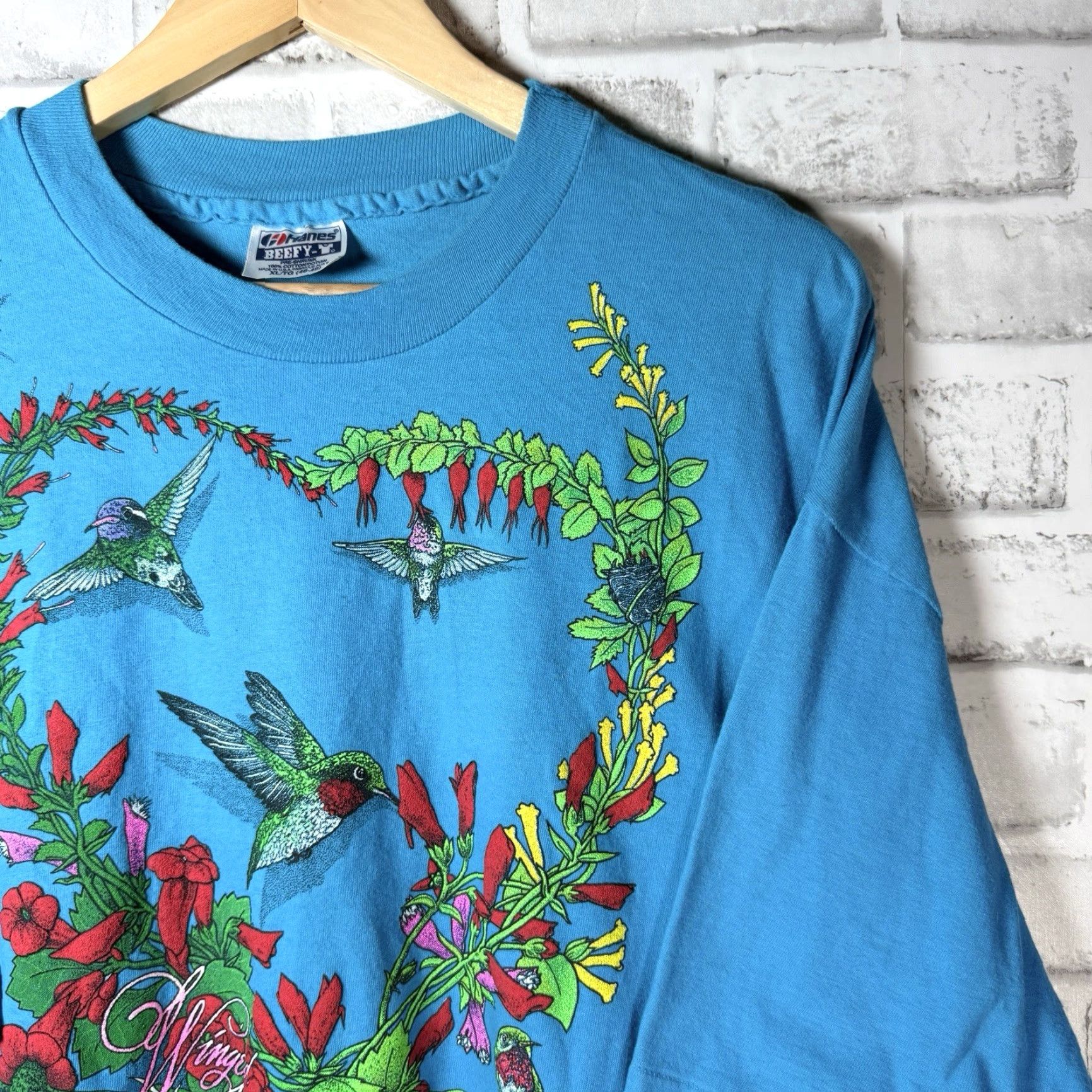 Hanes VINTAGE Hanes Winged Jewels HUMMINGBIRD 1992 Graphic Tee Mens XL USA SINGLE STITCH Blue T-Shirt Mens XL USA Graphics 1990s Size US XL / EU 56 / 4 - 2 Thumbnail
