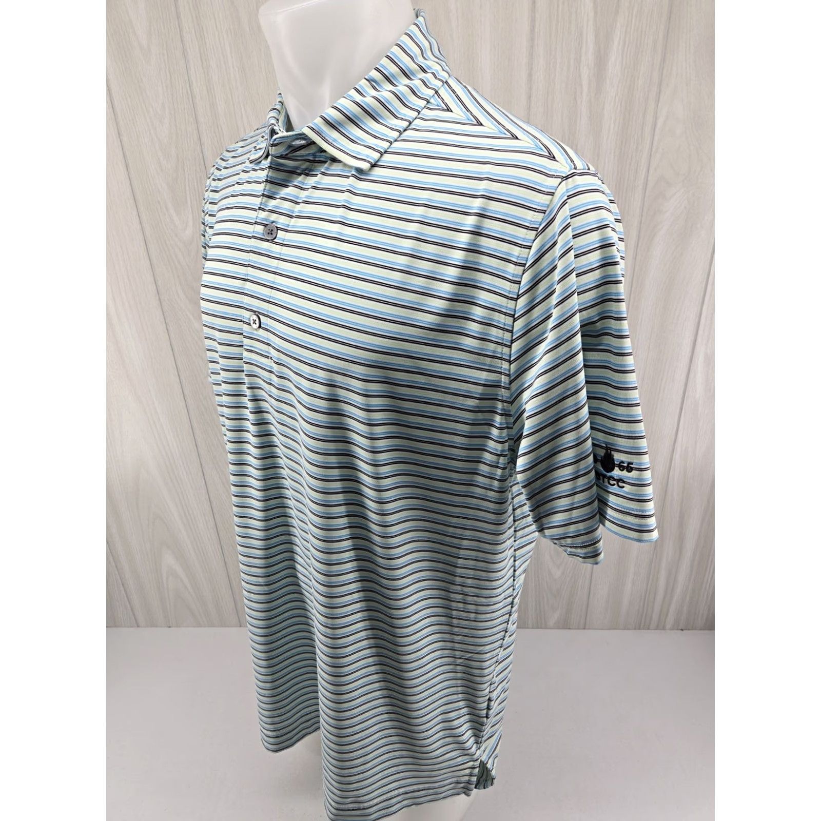 Footjoy FootJoy Mens Large Blue Green Striped Short Sleeve Golf Shirt 1966 BTCC Logo Size US L / EU 52-54 / 3 - 4 Thumbnail