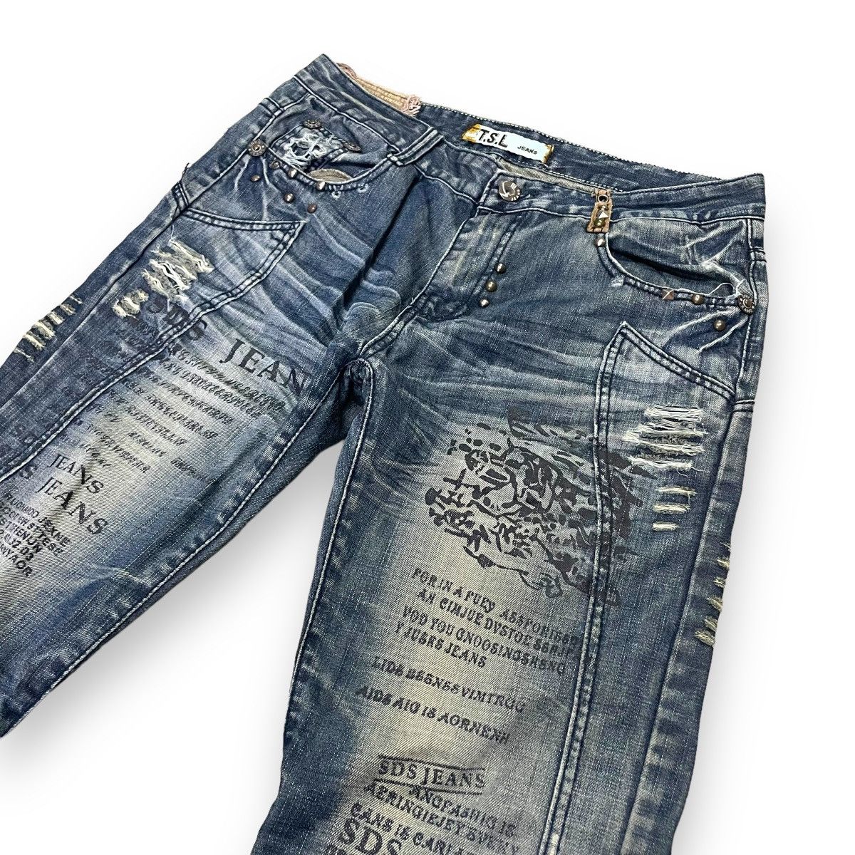 If Six Was Nine × Japanese Brand × Le Grande Bleu (L.G.B.) 🇯🇵 TSL JEANS POEM DISTRESSED DENIM PANTS Size US 35 - 4 Thumbnail