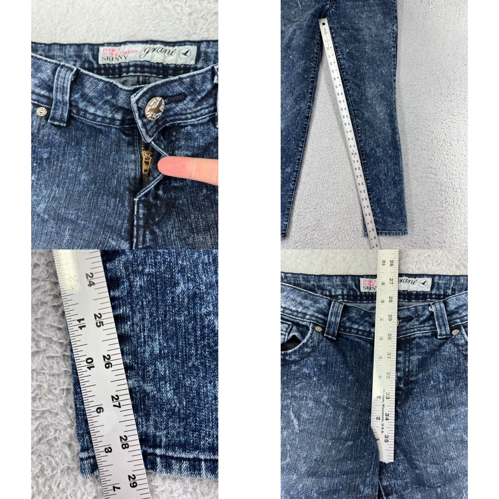 Denime Crane Jeans Juniors 9 Blue Denim Skinny 28x29 Low Rise 5-Pocket Button Closure Size 30" / US 8 / IT 44 - 8 Thumbnail