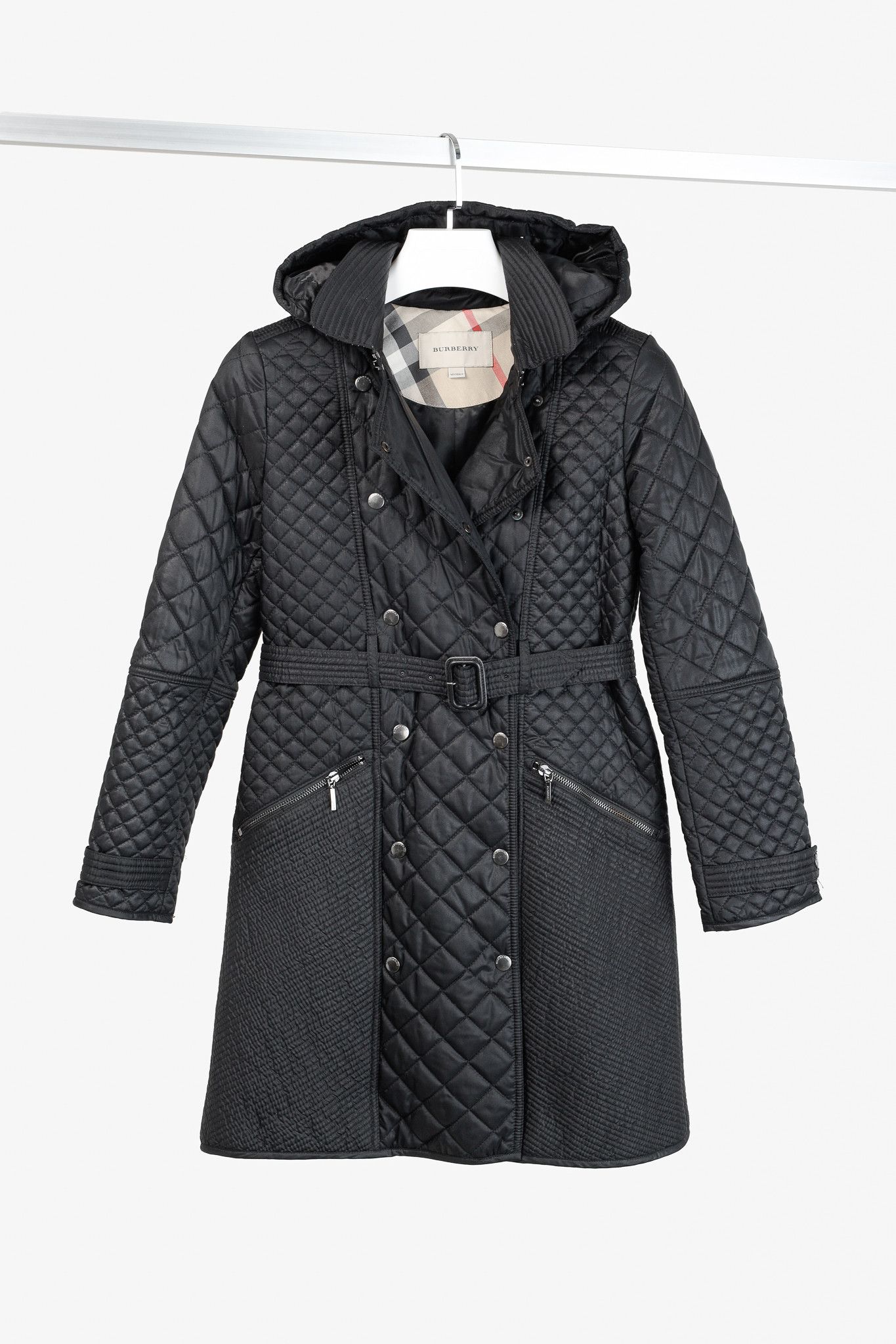 Burberry Black Quilted Insulated Trench Coat