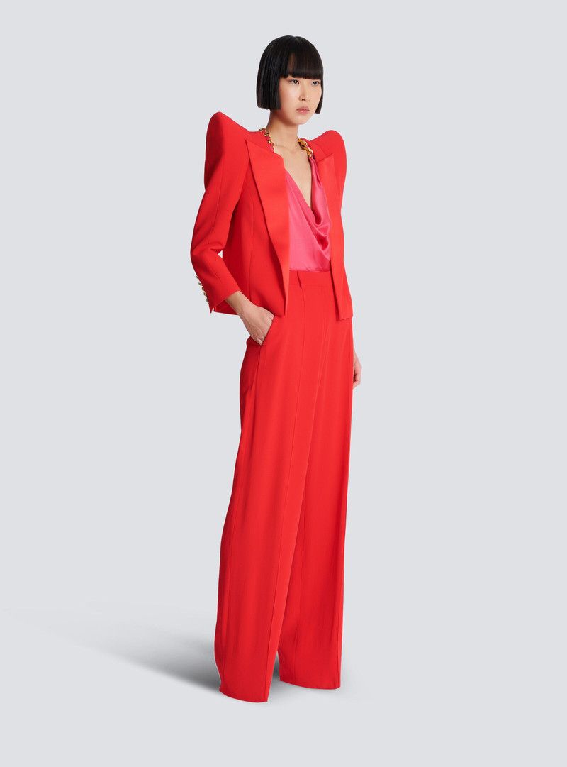 Balmain o1s1wg110526 Cropped Crepe Jacket in Red Size XL / US 12-14 / IT 48-50 - 7 Thumbnail