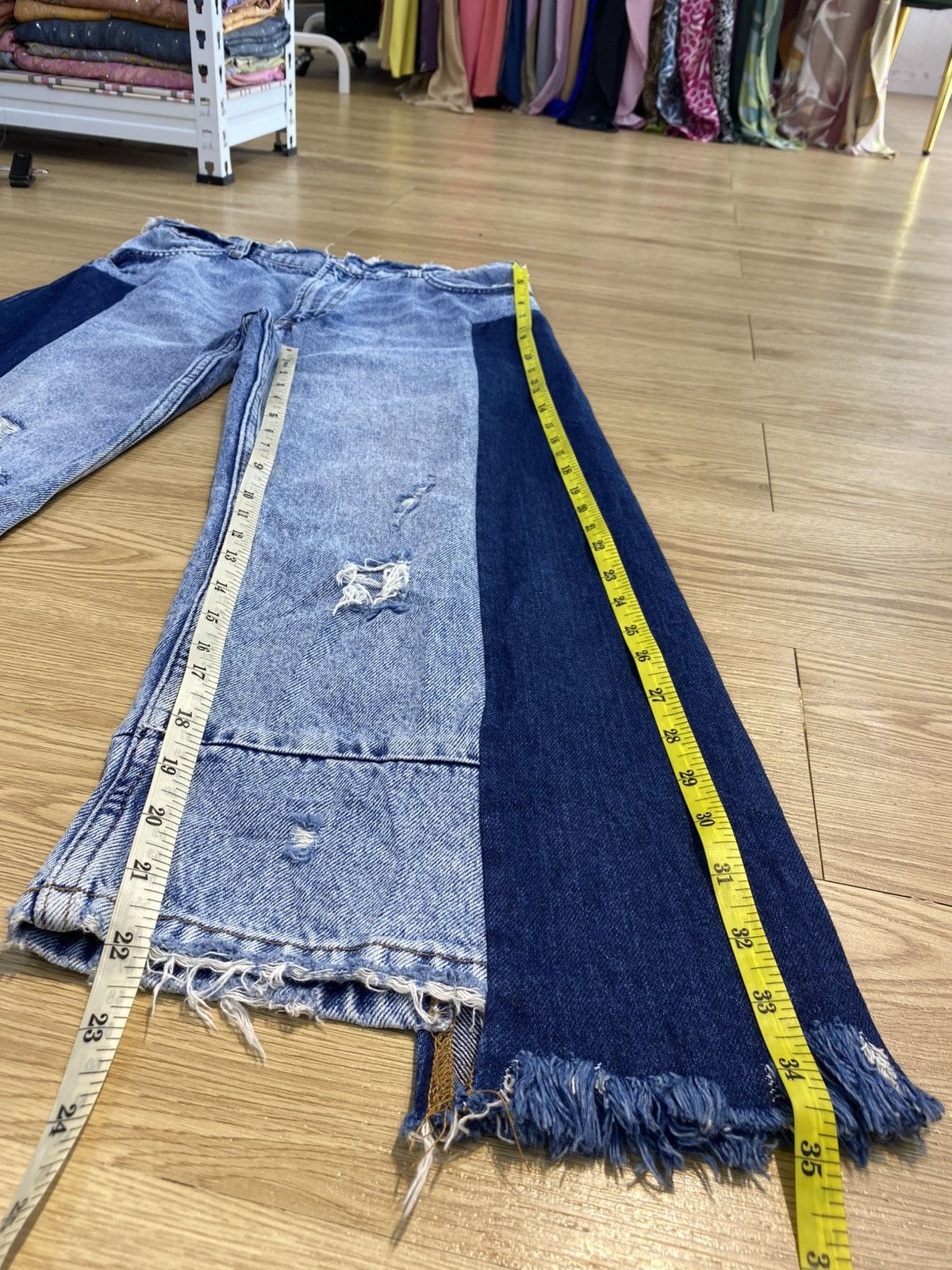 Japanese Brand TRf baggy patchwork color block croped denim jeans Size US 30 / EU 46 - 8 Thumbnail