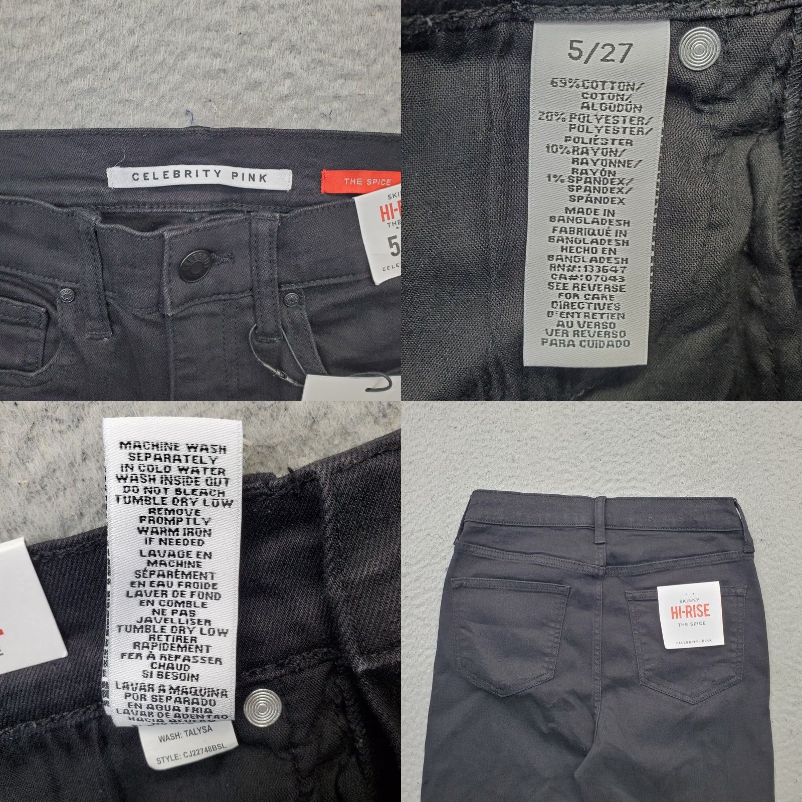 Vintage Celebrity Pink The Spice Skinny Jeans Womens 5/27 Black Denim Slim Distressed" Size 27" / US 4 / IT 40 - 8 Thumbnail