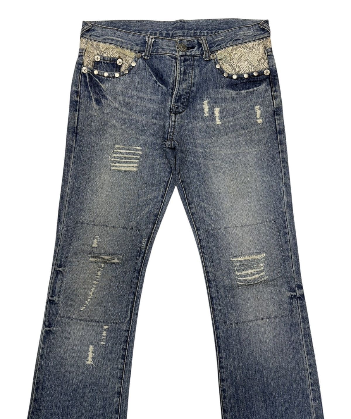 Le Grande Bleu (L.G.B.) × Tornado Mart FLARE JEANS SNAKE SKIN PYTHON AGATE SLIM DISTRESSED DENIM Size US 30 / EU 46 - 2 Thumbnail