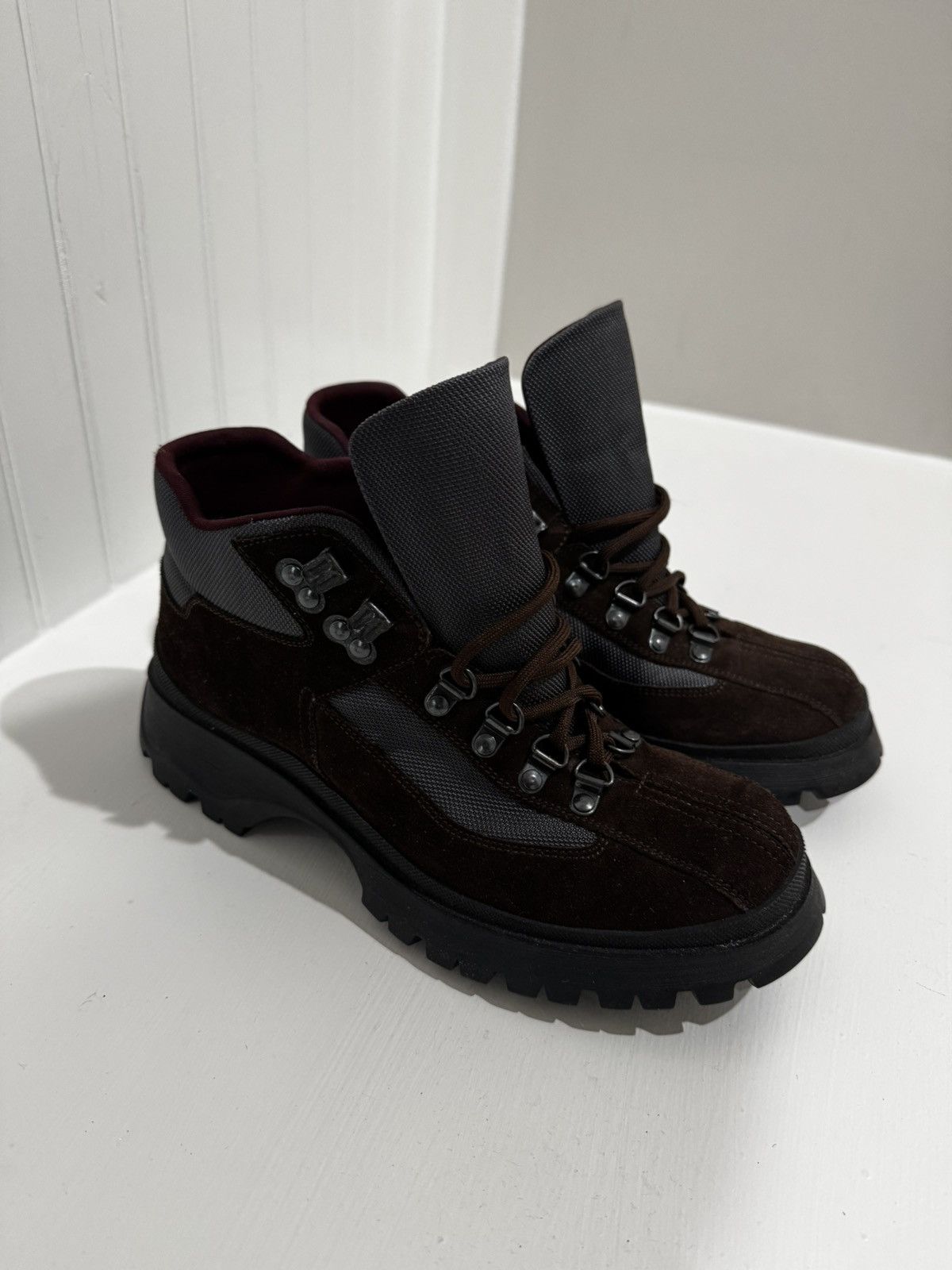Prada Prada Sport Brown/Grey Suede and Nylon High Top Sneakers Size US 6.5 / IT 36.5 - 6 Thumbnail