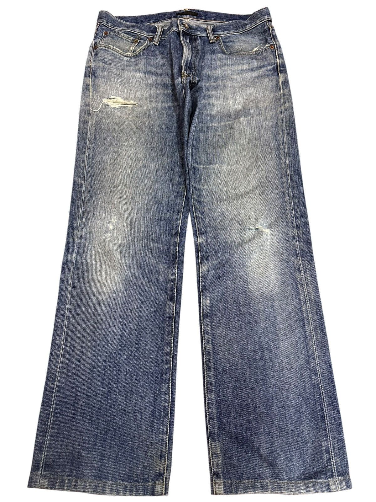 Japanese Brand × Kaihara Denim Vintage Kaihara Uniqlo Distressed Blue Washed Jeans Size US 33 - 1 Thumbnail