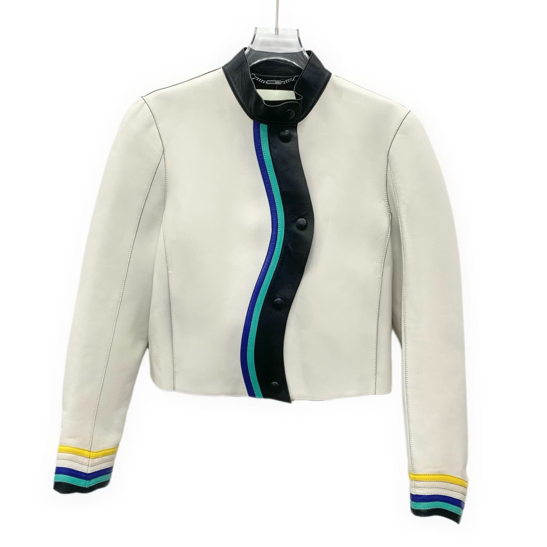Fendi Fendi Leather Striped White Leather Jacket L Women Size L / US 10 / IT 46 - 1 Thumbnail