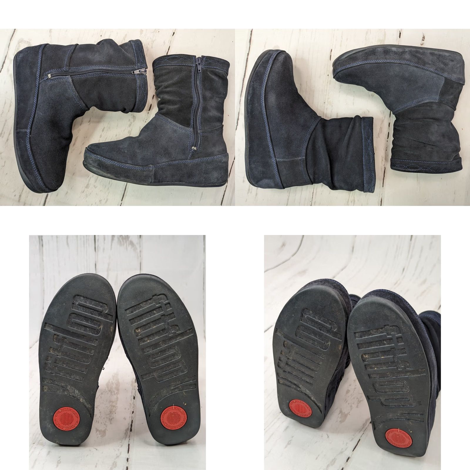 Vintage FitFlop Suede Ankle Booties Womens 7 Navy Wobble Board Zip Comfort Boot 468-097 Size US 7 / IT 37 - 9 Thumbnail