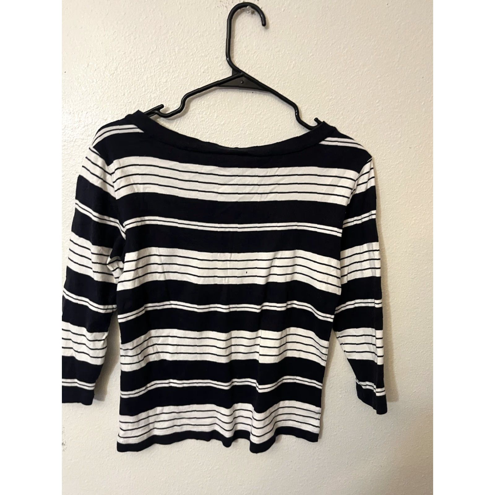 Talbots VINTAGE Talbots Sweater Womens S Black White Stripe Crew Neck 3/4 Sleeve Lightweight Knit Pullover Fall Winter Women's Size S / US 4 / IT 40 - 3 Thumbnail