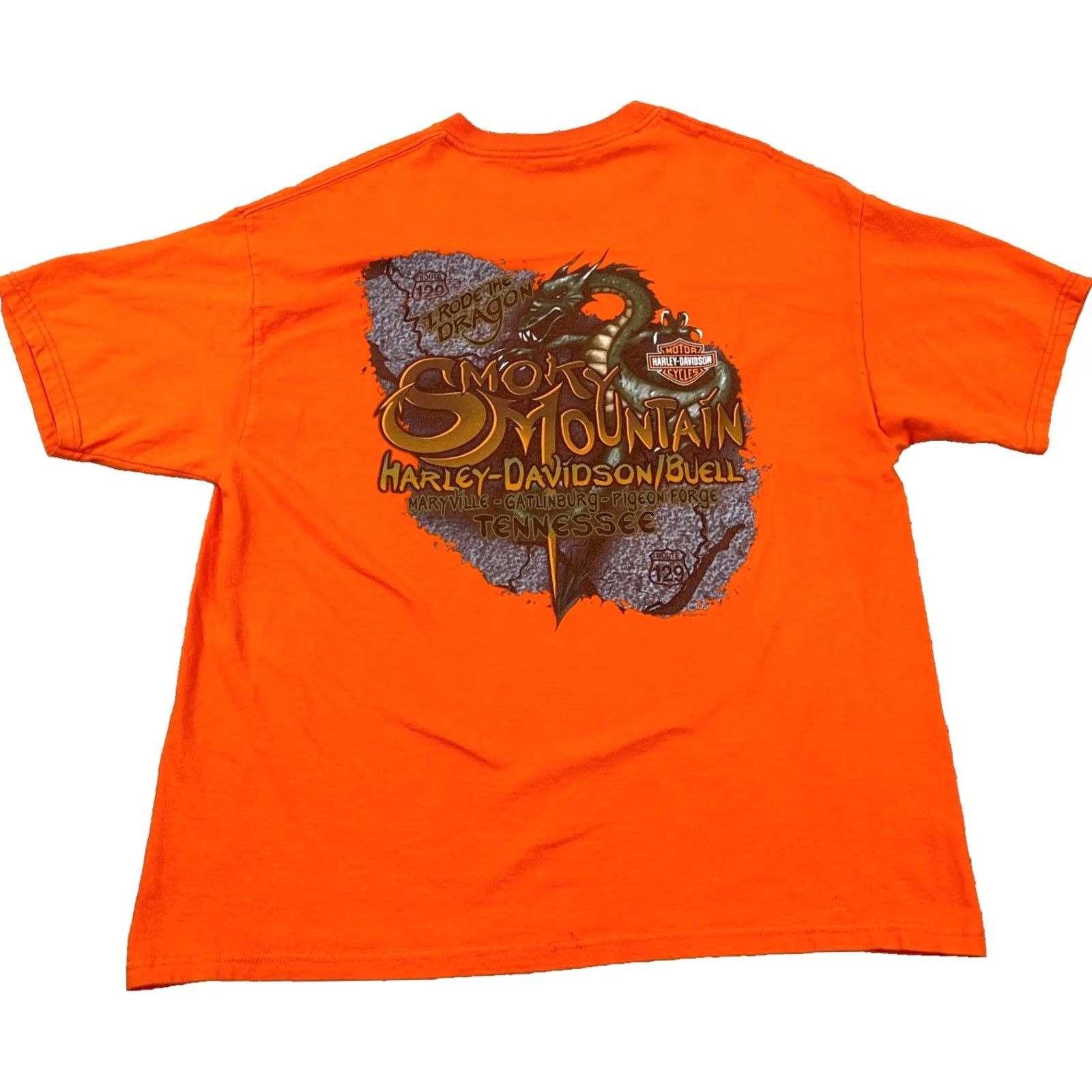 Harley Davidson Harley Davidson Shirt Adult XL Orange Smoky Mountains Dragon Retro Biker Tee Men Size US XL / EU 56 / 4 - 2 Thumbnail