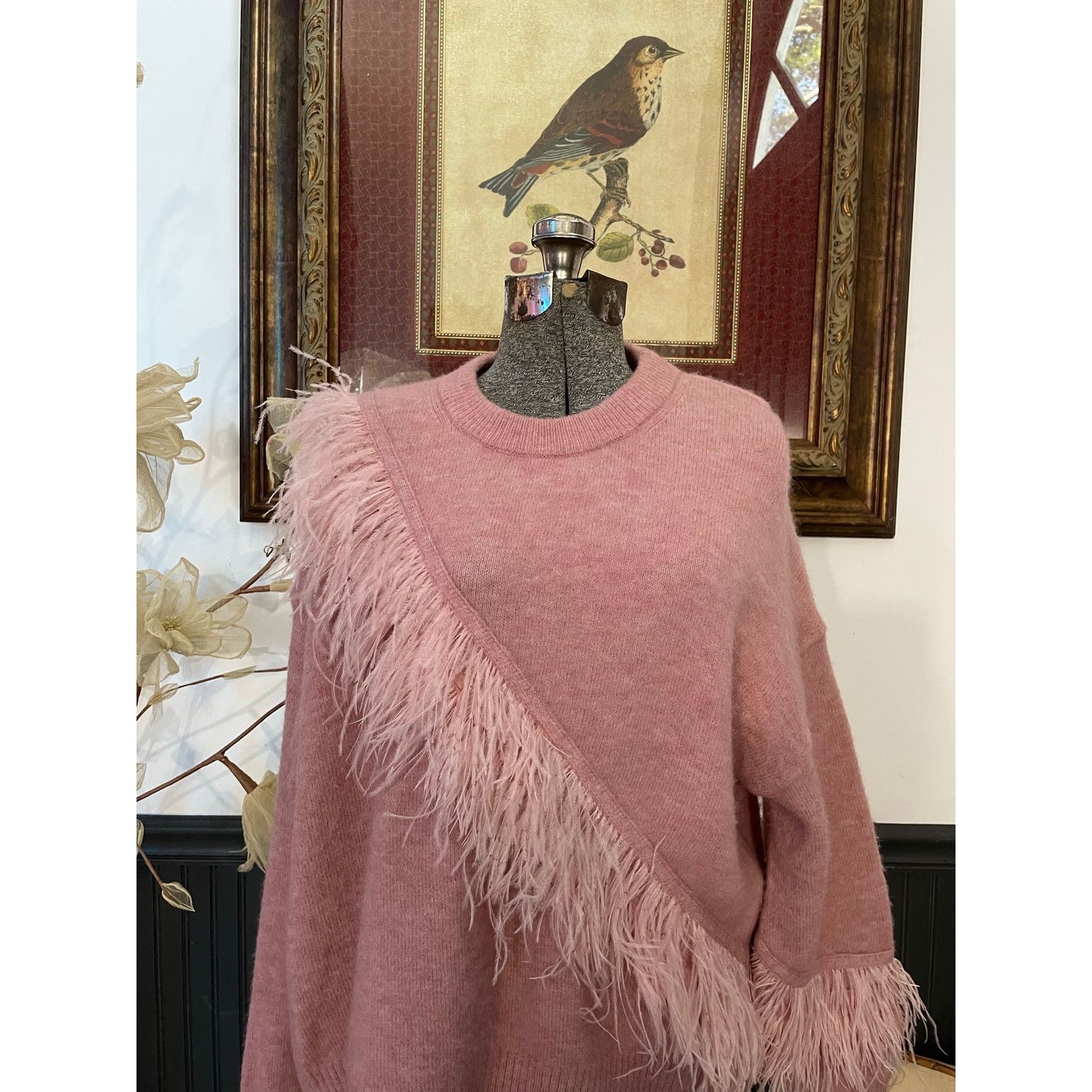 Cinq a Sept Cinq à Sept Pink Feather Trim Wool Blend Sweater Size Small Size S / US 4 / IT 40 - 11 Thumbnail