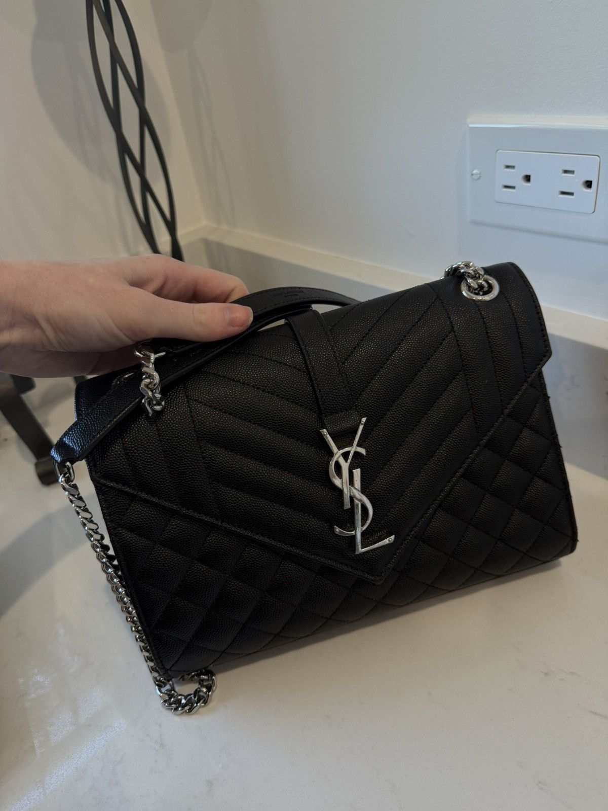 YVES Saint Laurent Medium Envelope Monogram Matelassé Leather Shoulder Bag in Black, Women's