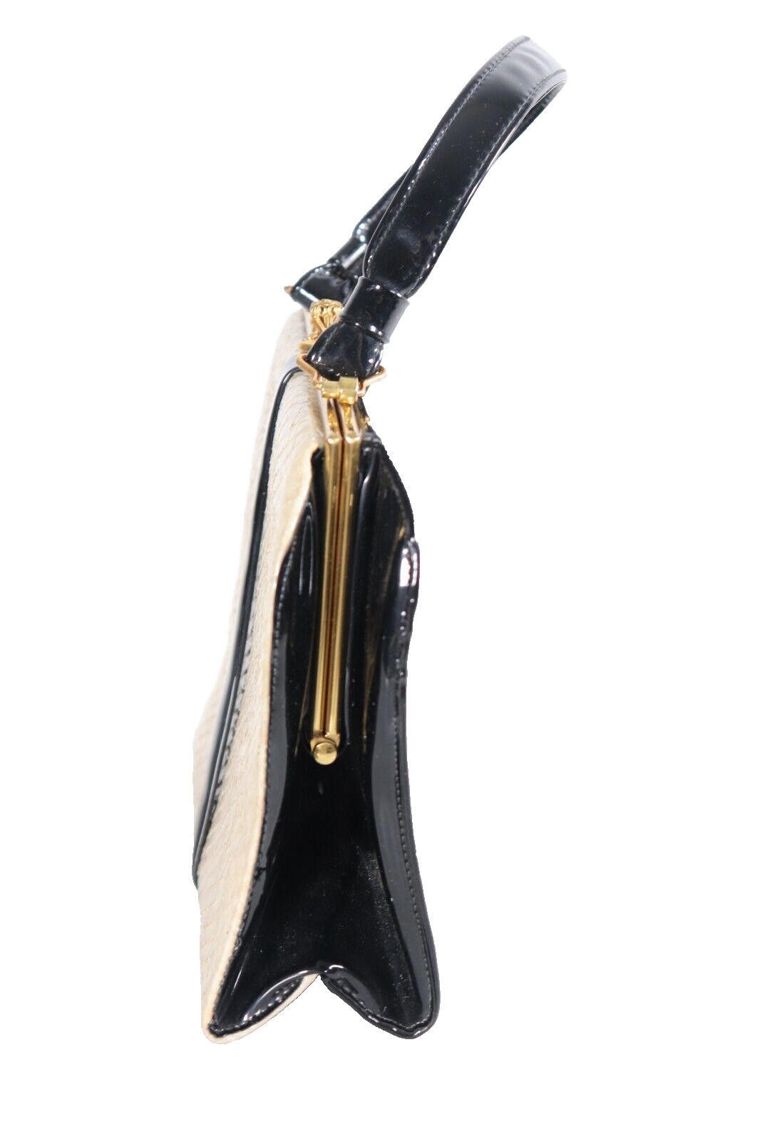 Designer Vintage Cream Black Patent Faux Snake Skin Handbag Purse Bag Size ONE SIZE - 6 Thumbnail