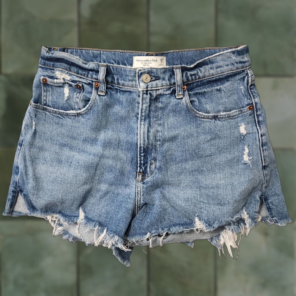 Abercrombie & Fitch Abercrombie Fitch Mom Shorts Womens 29 Blue Distressed Cut Off Curve Love Denim Size 29" - 1 Thumbnail