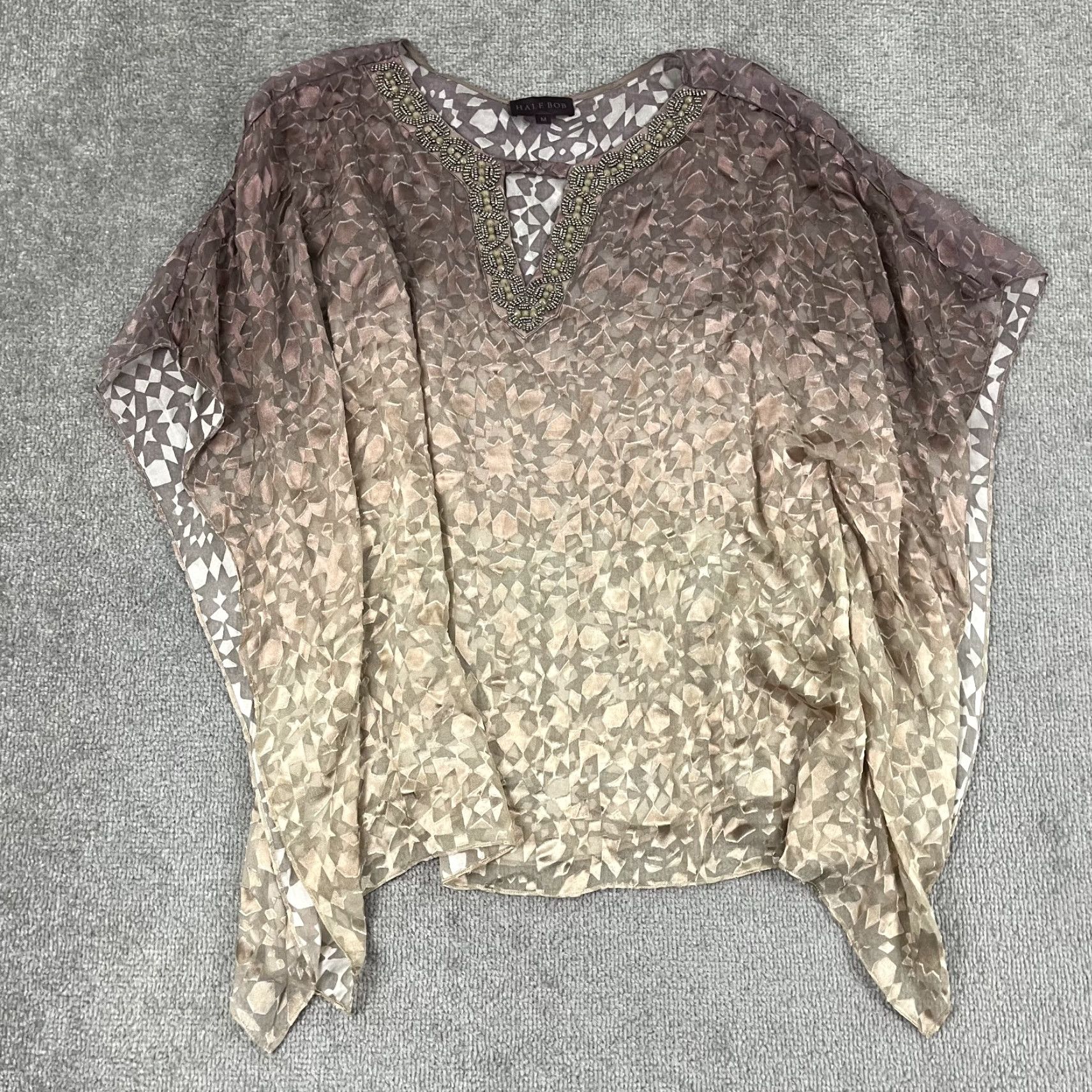 Vintage Hale Bob Silk Velvet Blouse Womens Medium Beaded Casual Geometric Short Sleeve Brown Size M / US 6-8 / IT 42-44 - 2 Thumbnail