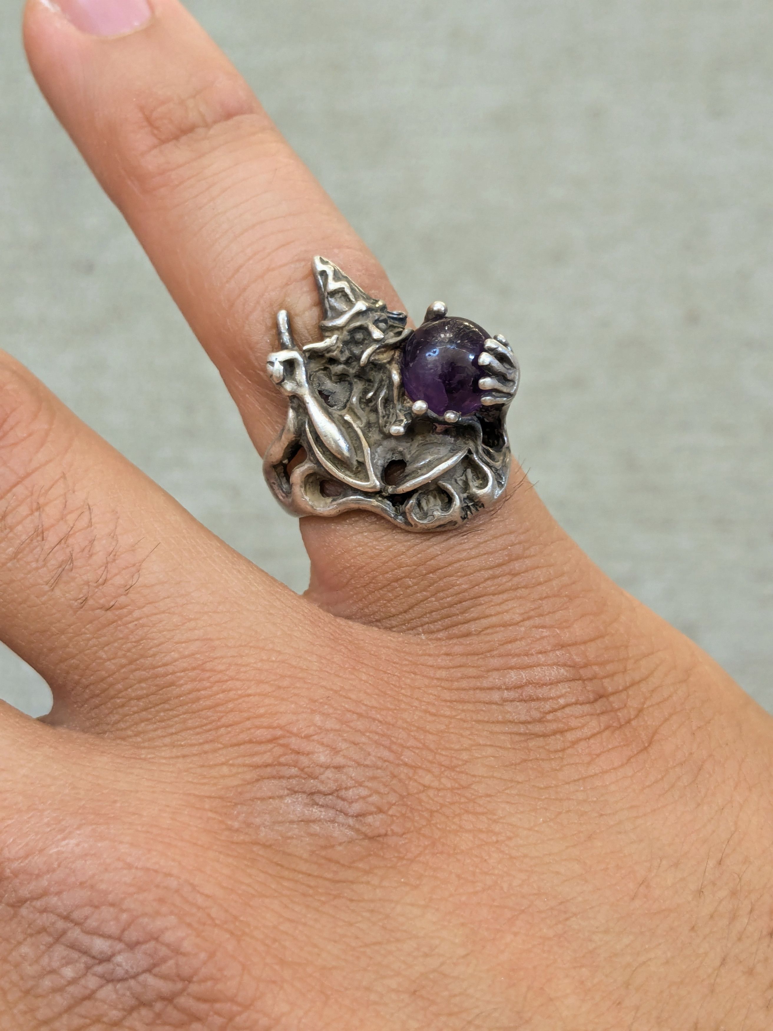 Jewelry × Sterling Silver Sterling Silver Ring Wizard Purple Amethyst Orb Sphere 5.75 Size ONE SIZE - 11 Thumbnail