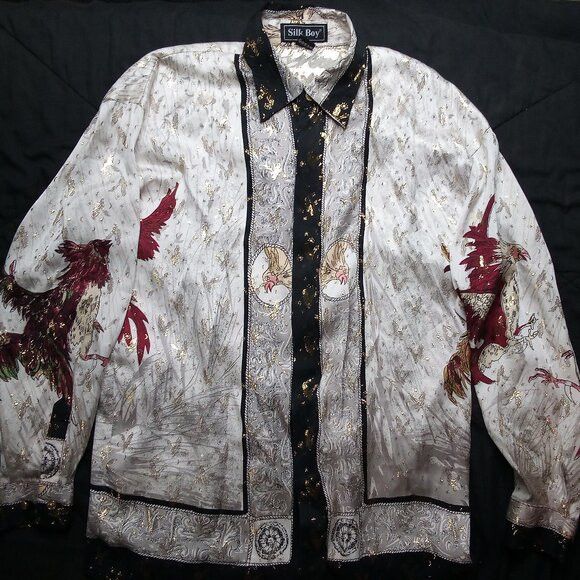Vintage Vintage Silk Boy Rooster Phoenix Metallic Gold Button Shirt Size US S / EU 44-46 / 1 - 2 Thumbnail