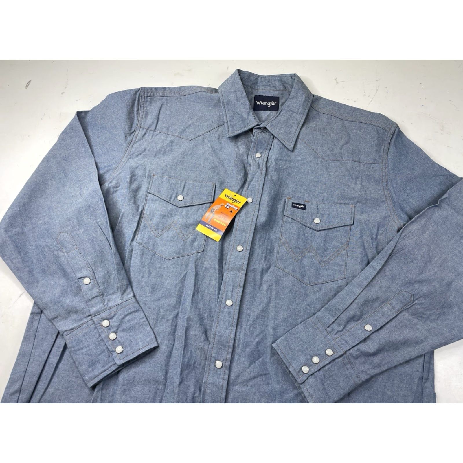 Wrangler VINTAGE Wrangler Shirt Mens 2XL Blue Denim Western Pearl Snap Long Sleeve Shirt Size US XXL / EU 58 / 5 - 2 Thumbnail