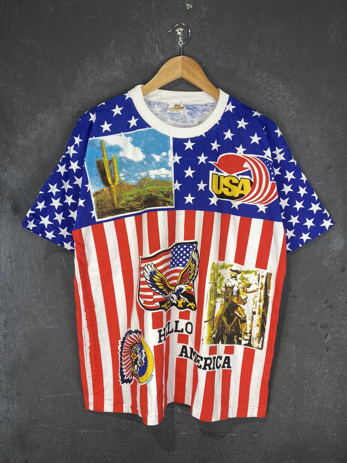Vintage Rare 90s Hello America USA Red Indian Fullprint Tee Size US L / EU 52-54 / 3 - 2 Thumbnail