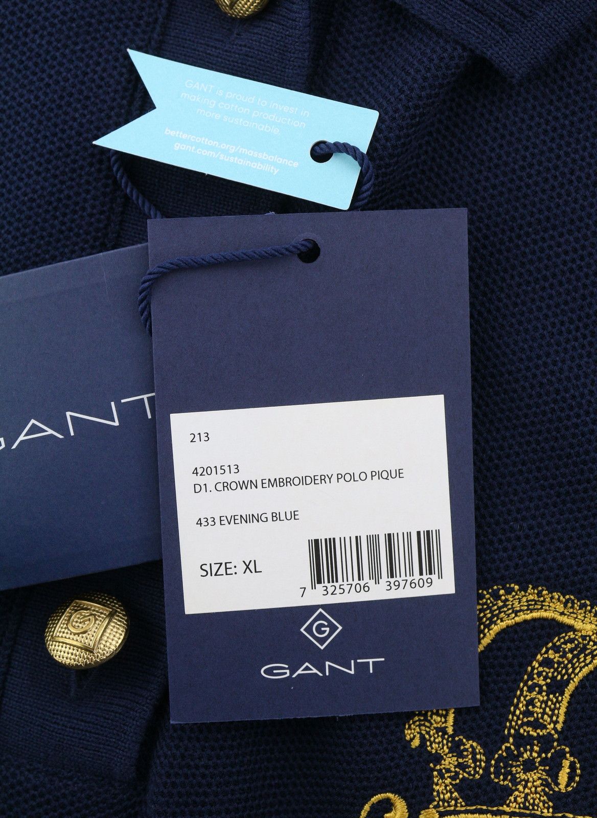 Gant CROWN EMBROIDERED POLO PIQUE XL Evening Blue 88095 Size XL / US 12-14 / IT 48-50 - 6 Thumbnail