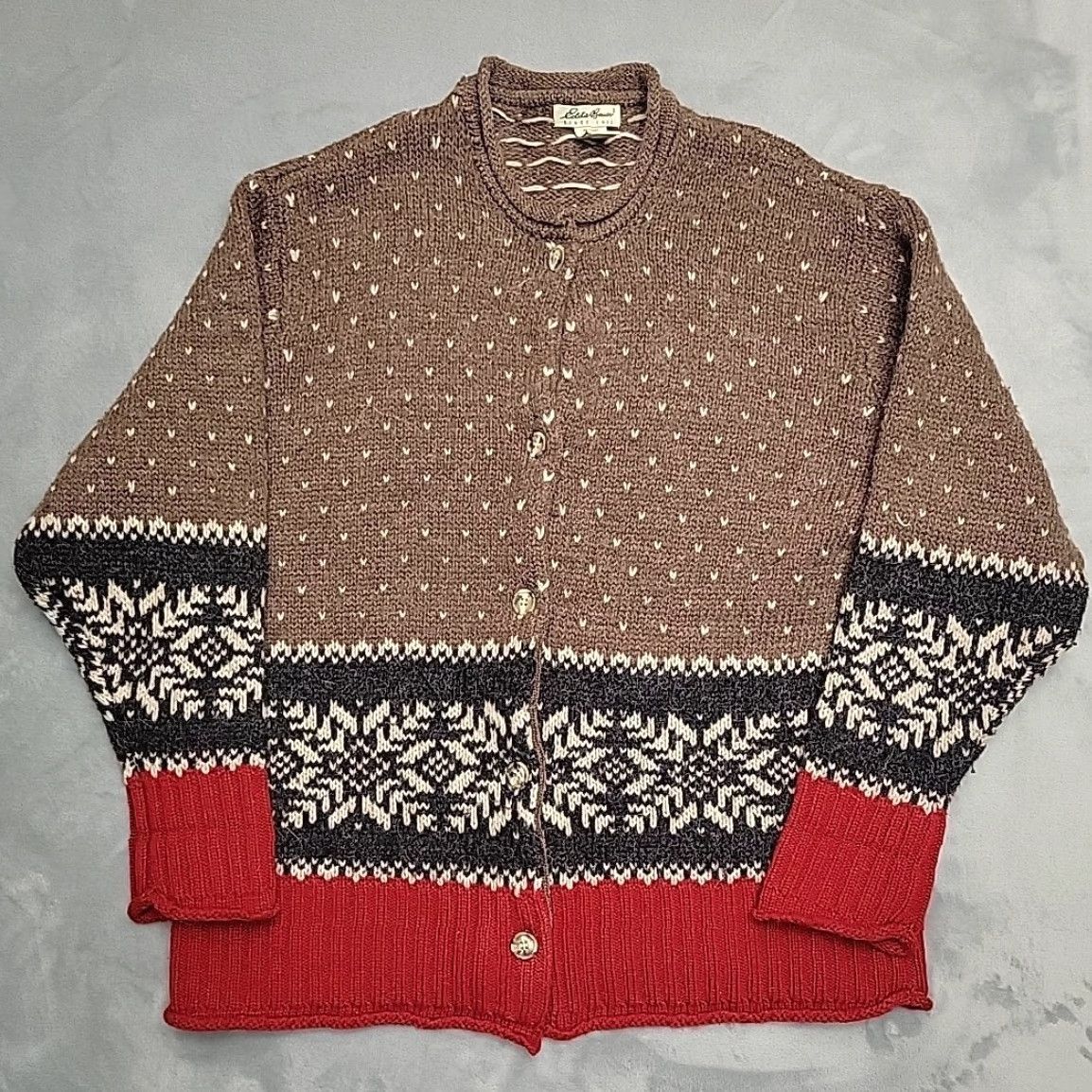 Eddie Bauer VINTAGE Eddie Bauer Cardigan Sweater Women XL Brown Fair Isle Wool Alpaca Nordic Classic Pattern Button Closure Knit Pullover Casual Women Size XL / US 12-14 / IT 48-50 - 2 Thumbnail
