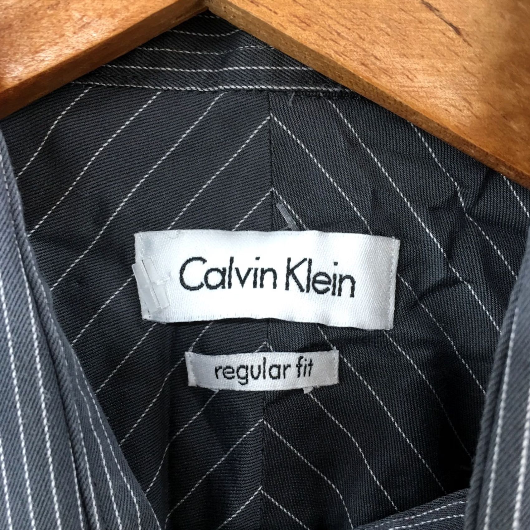Calvin Klein Calvin Klein Dress Shirt Mens 15.5 Gray Pinstripe Regular Fit Long Sleeve Shirt Mens Size 42R - 6 Thumbnail