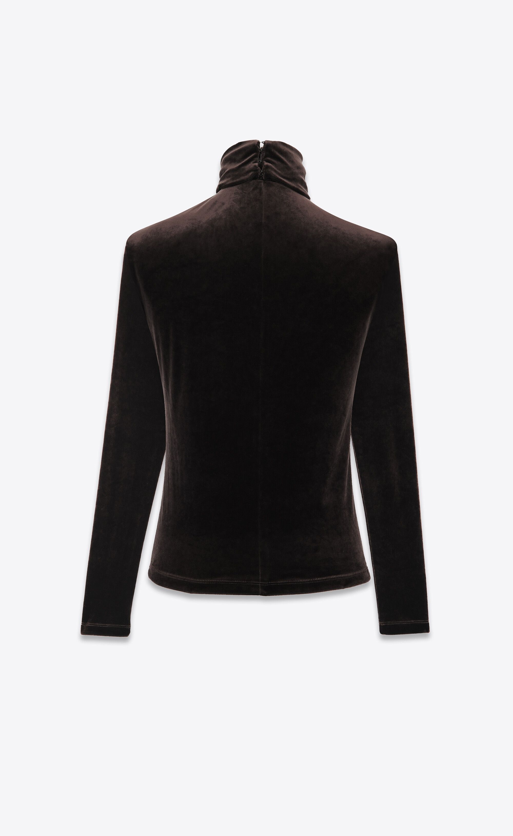 Saint Laurent Paris oc11z1125 Long Sleeve Turtleneck Top in Velvet Jersey Brown Size XS / US 0-2 / IT 36-38 - 2 Thumbnail