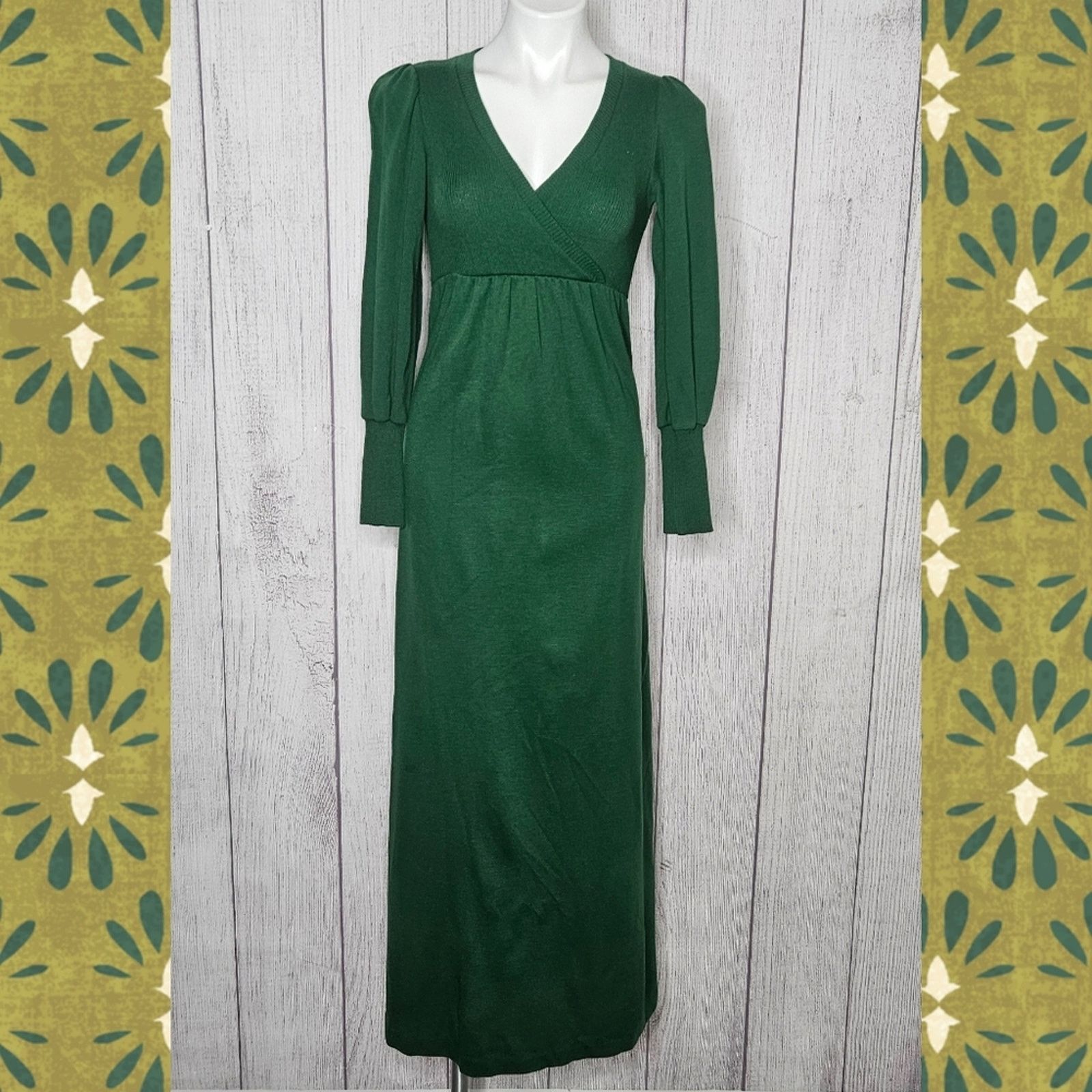 Vintage VTG 70s Green Maxi Dress w Surplice Neckline, HUBBA HUBBA Size M / US 6-8 / IT 42-44 - 2 Thumbnail