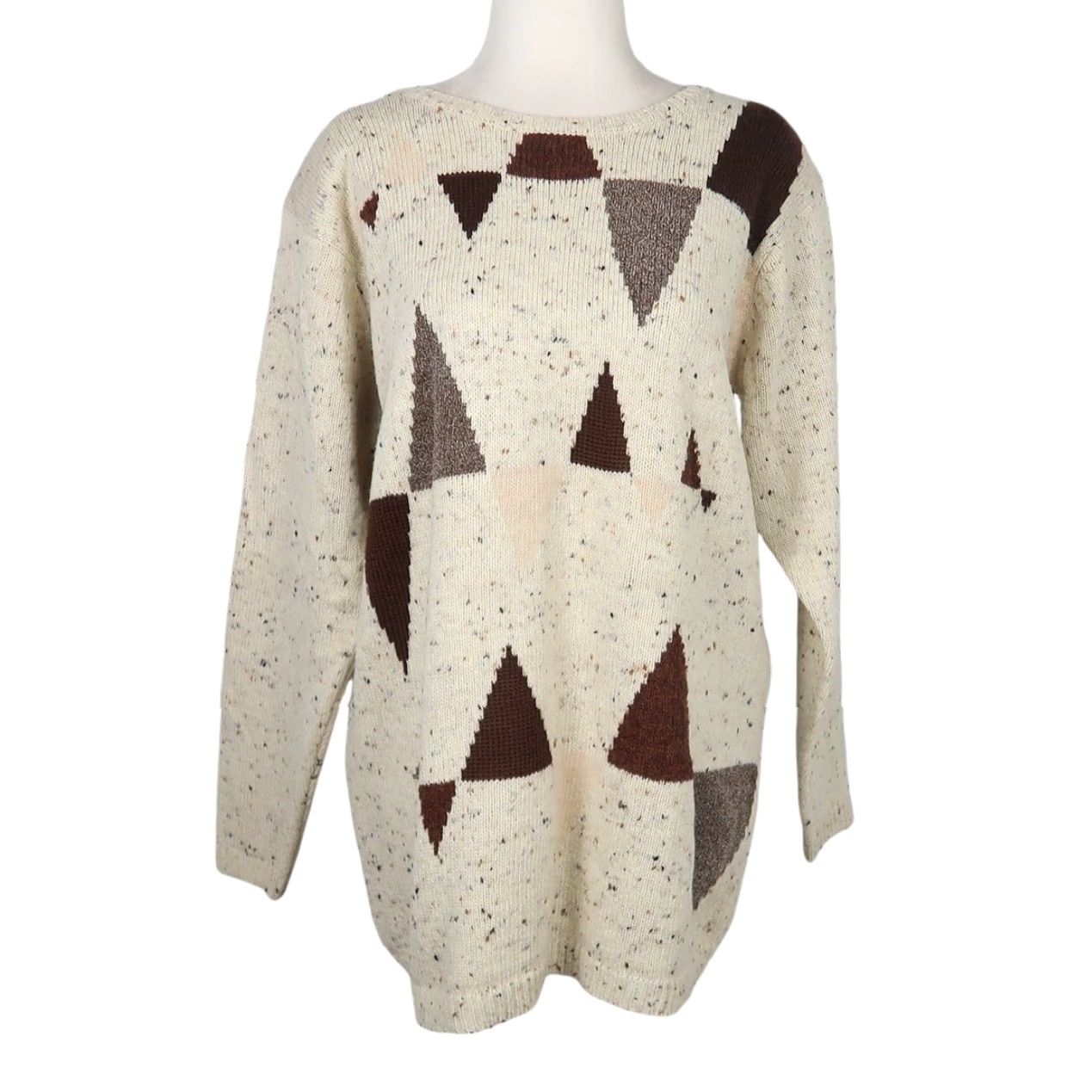 Vintage VINTAGE Milano Cream Brown Speckled Triangle Sweater S Women Long Sleeve Knit Pullover 90s 80s Casual Size S / US 4 / IT 40 - 2 Thumbnail