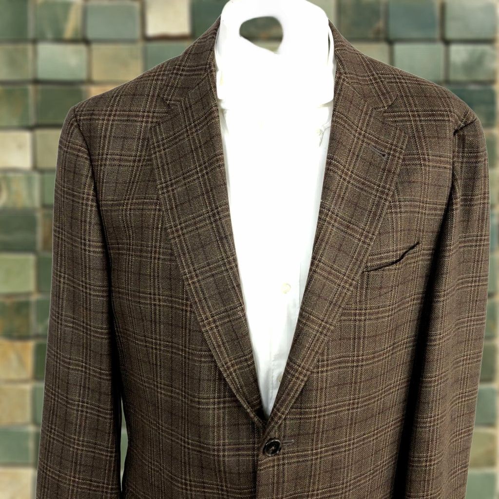 Joseph Abboud Joseph Abboud Jacket Sport Coat Plaid Brown Silk Wool Blend 41R Two-Button Notch Lapel Double-Vented Regular Fit Mens Size US XS / EU 42 / 0 - 1 Thumbnail