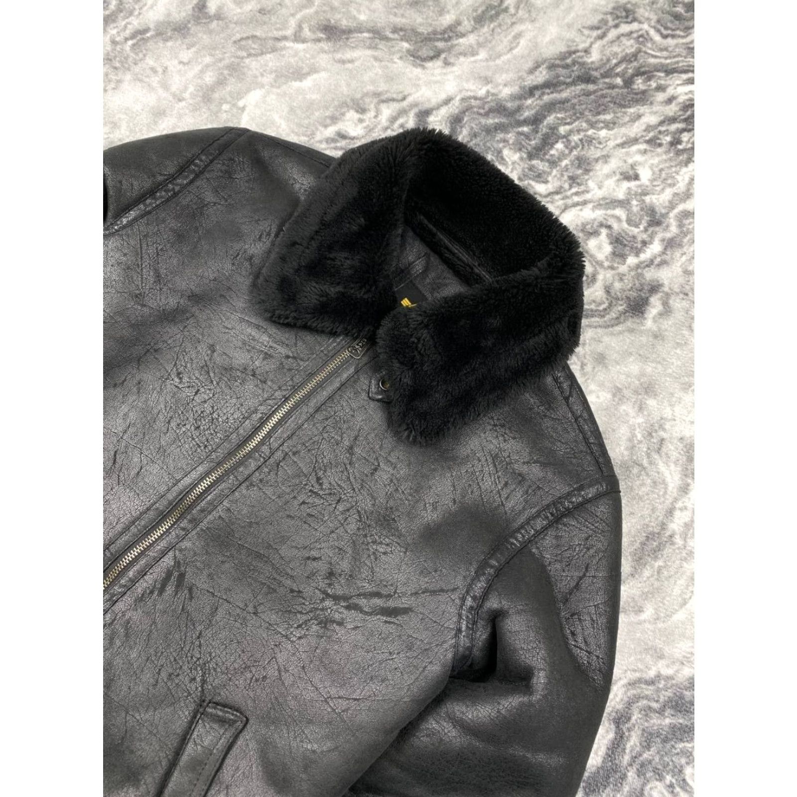 Vintage VINTAGE Alpha Industries Jacket Bomber Black M Sheepskin Zip Chest 57.5 Length 71 Shoulders 51.5 Sleeve 62 Men Regular Coat Winter Fall Spring Size US M / EU 48-50 / 2 - 3 Thumbnail
