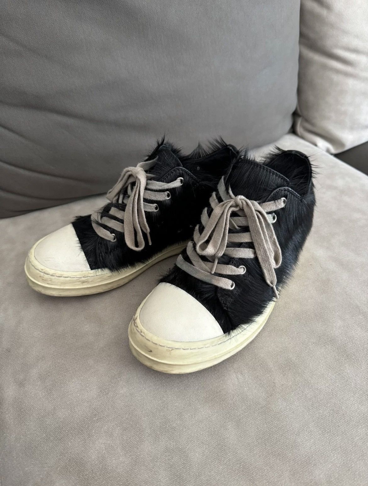 Rick Owens Rick Owens Mainline Black Pony Hair Ramones Low Rick Owens Rick Owens Mainline Black Pony Hair Ramones Low