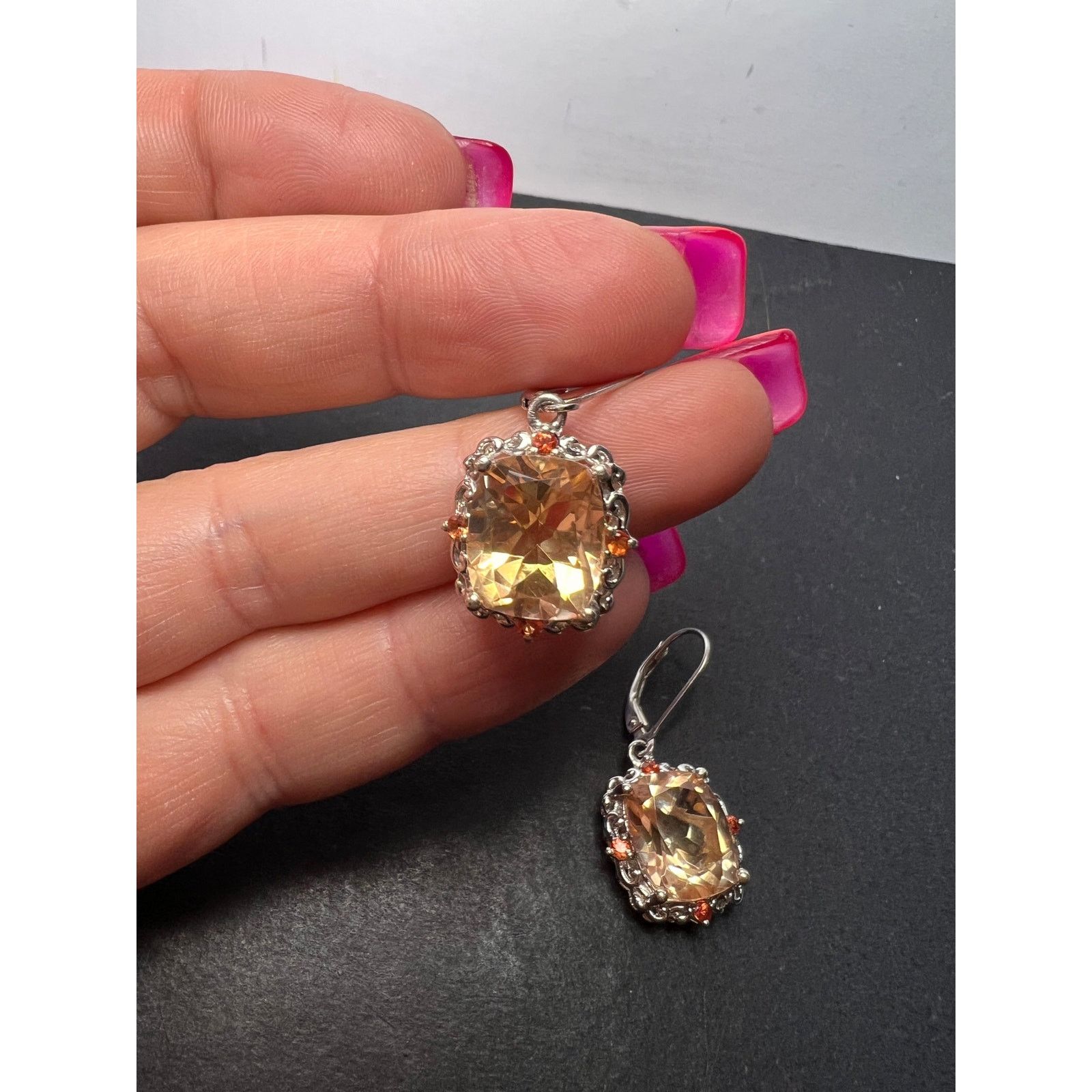 Other Morganite quartz and orange spinel sterling silver earrings Size ONE SIZE - 10 Thumbnail