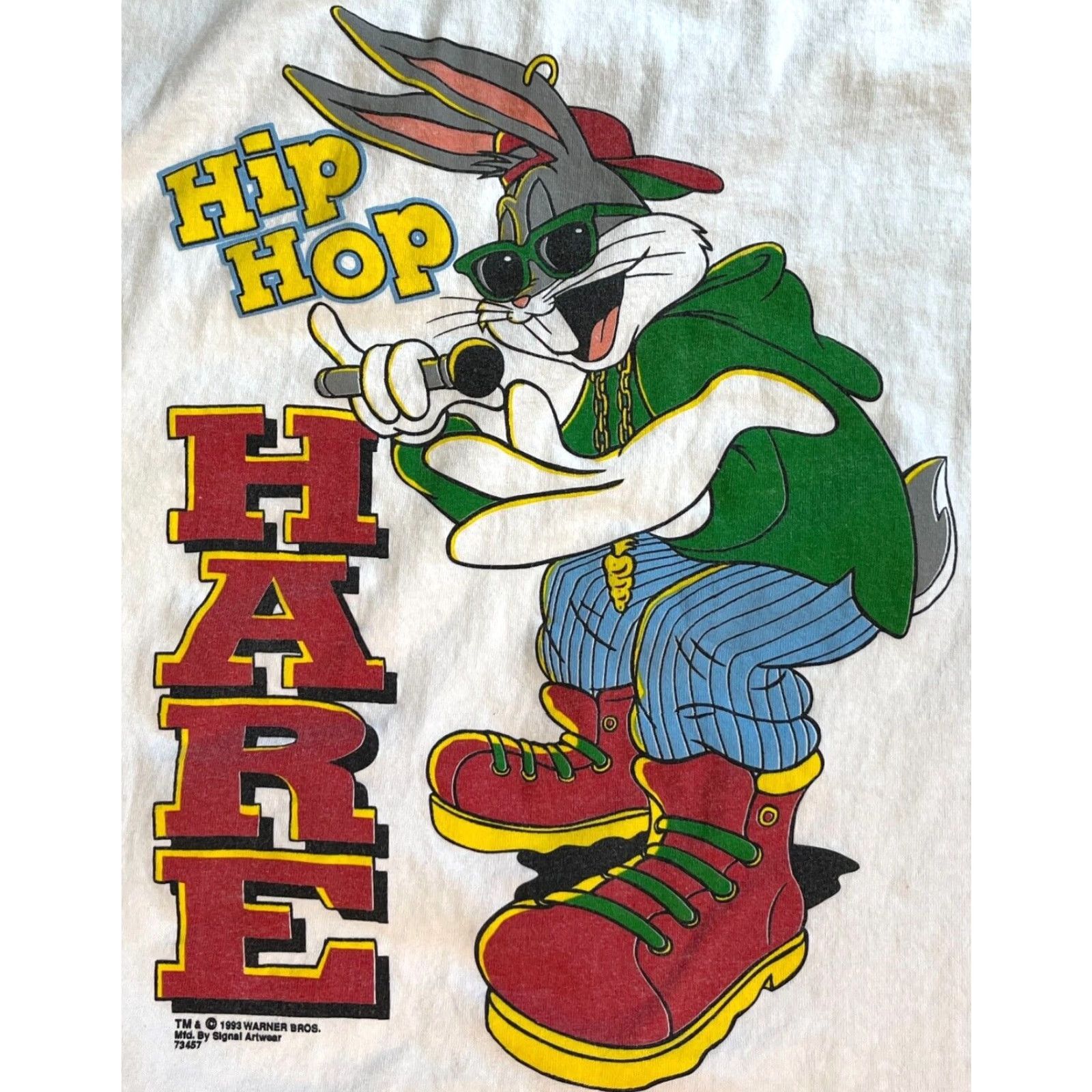 HARE VINTAGE 1993 Warner Bros Hip Hop Hare T-Shirt Signal Artwear Mens 2XL White Cotton 90s Cartoon Graphic Print Credit: Signal Sports Size US XXL / EU 58 / 5 - 3 Thumbnail