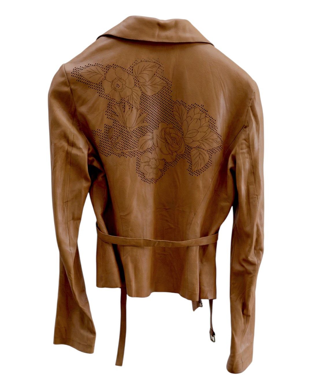 Roberto Cavalli FLORAL PERFORATED LEATHER BELTED JACKET Size M / US 6-8 / IT 42-44 - 2 Thumbnail