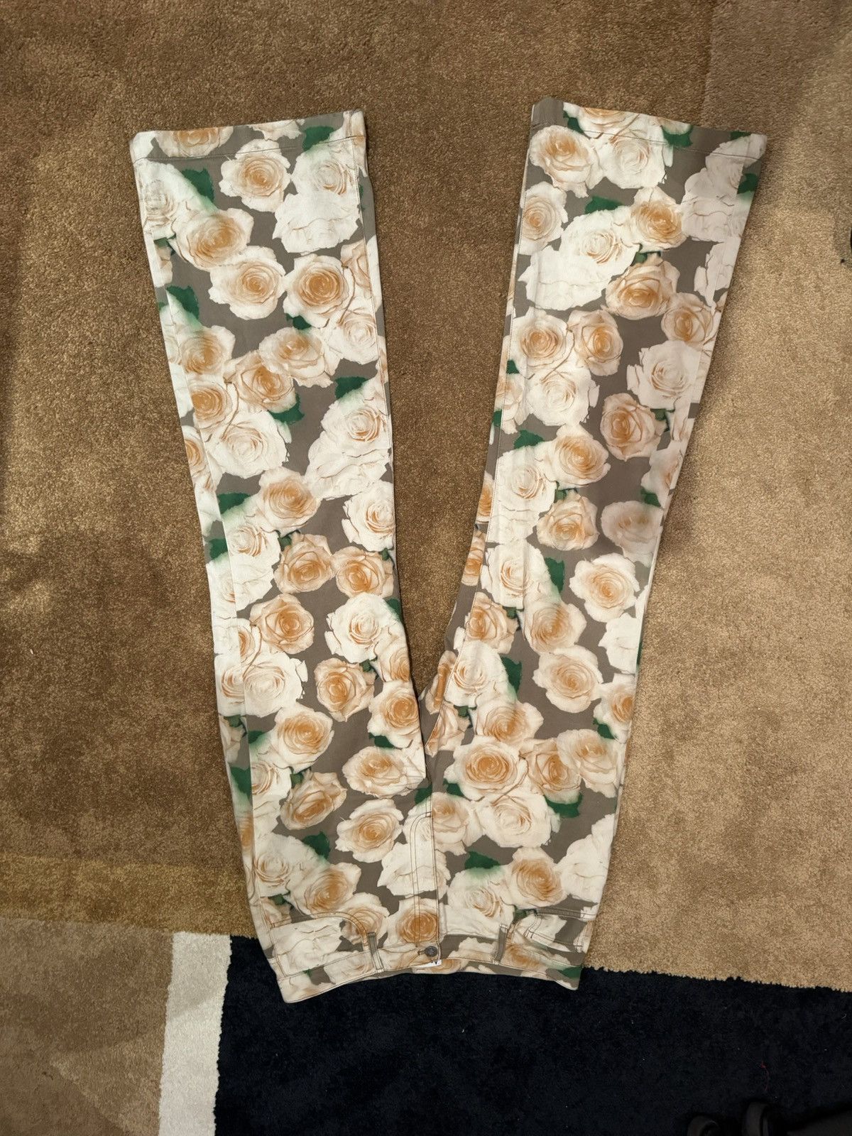 image of Acne Studios Ss22 Runway Rose Print Trousers Size 48It in Pink, Men's