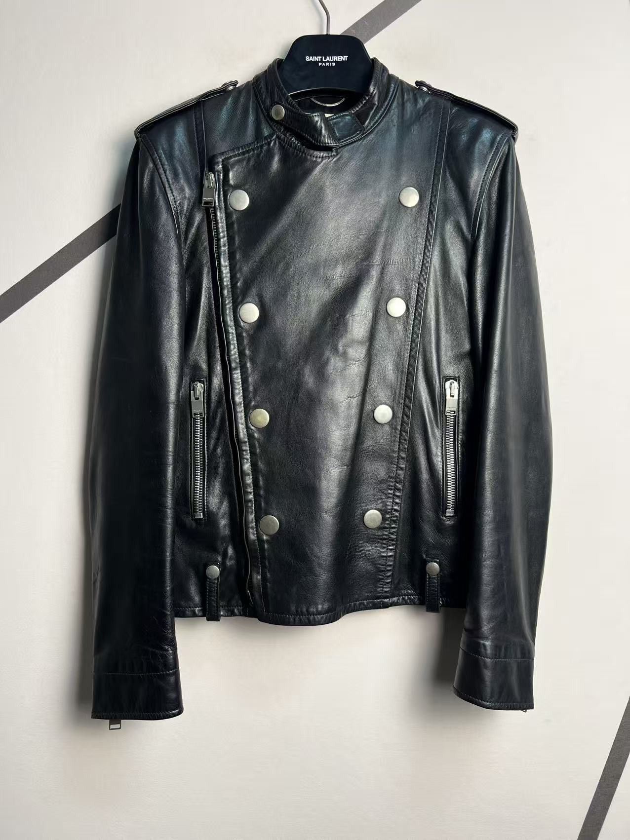 SS13 Double-breasted Leather Biker Jacket