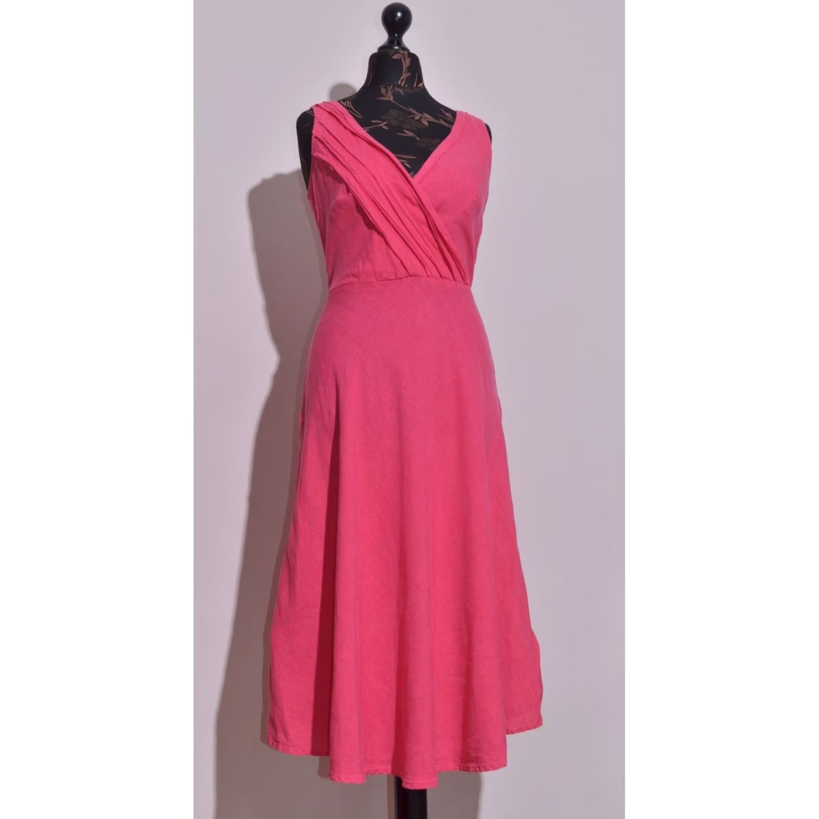 120% Lino 120% Lino Pink Linen Sleeveless V-Neck Midi Dress Womens IT 40 Size S / US 4 / IT 40 - 2 Thumbnail