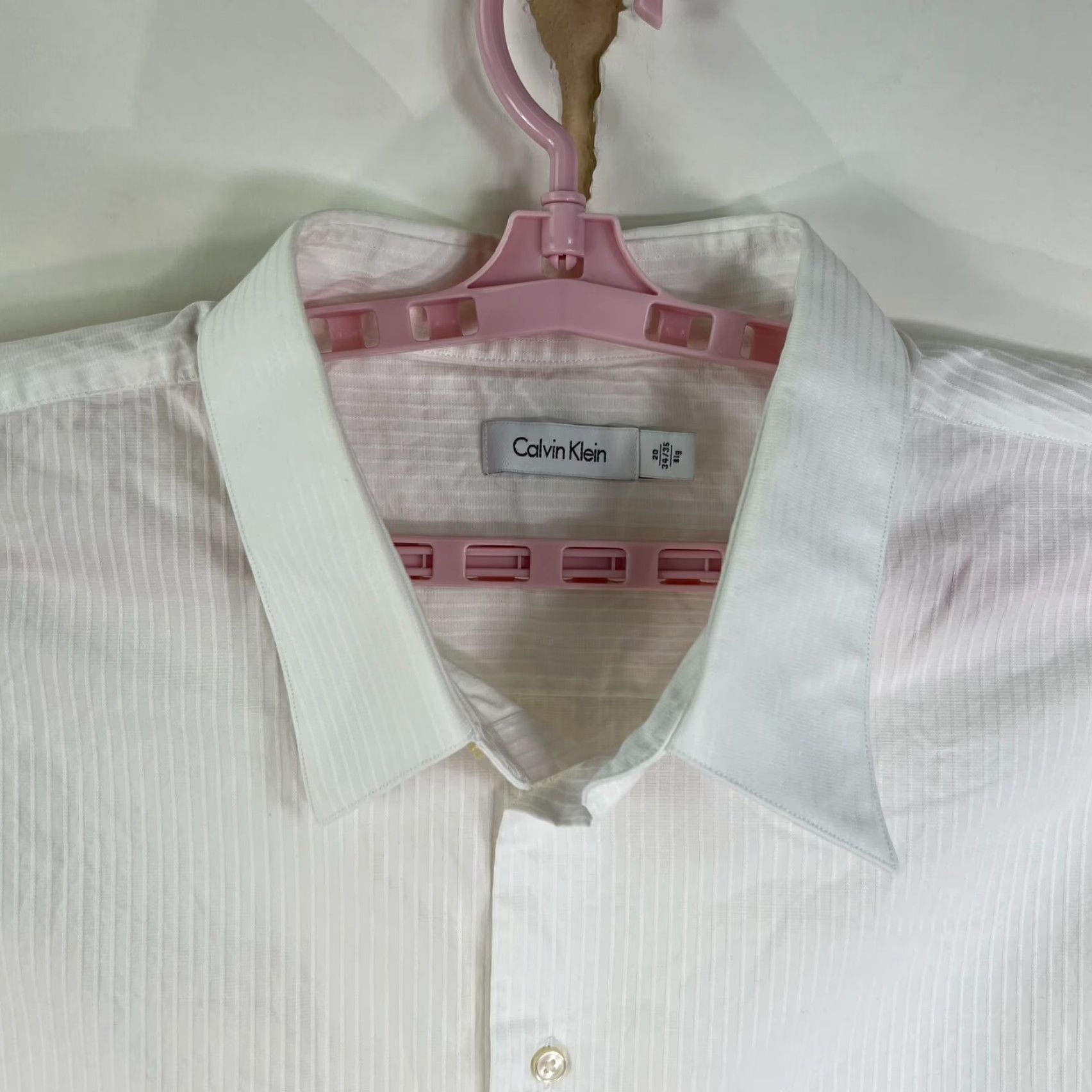 Calvin Klein CALVIN KLEIN Striped Shirt Mens Size 20 34/35 White Button-Up Big & Tall Adult Mens Size US XXL / EU 58 / 5 - 2 Thumbnail