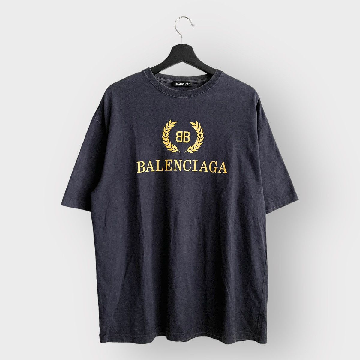 image of Steal! 2018 Balenciaga Oversized Bb Logo Tee (S) in Navy, Men's (Size Small)