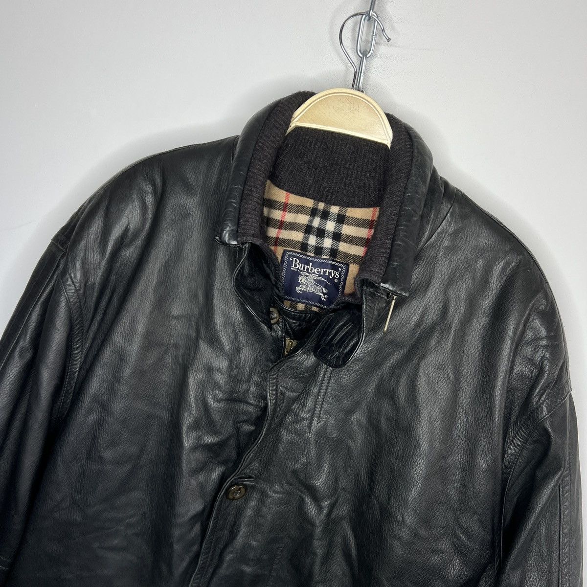 Burberry Burberrys Leather Jacket Coat Black Classic Nova Check Size US XL / EU 56 / 4 - 6 Thumbnail