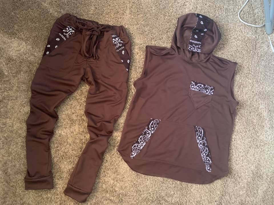 Other Men Custom Brown Bandanna Trim Tank Hoodie & Jogge Set. Size US XL / EU 56 / 4 - 2 Thumbnail