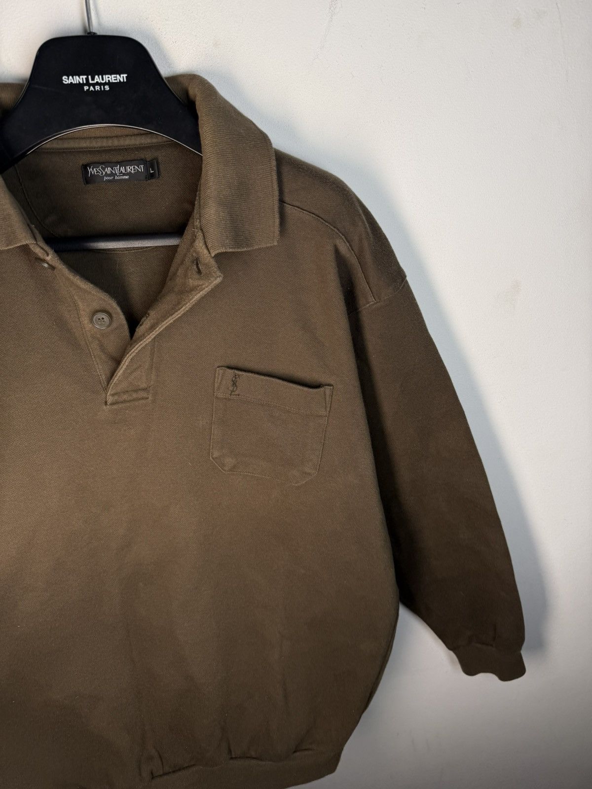 Yves Saint Laurent 90s YSL Sweatshirt 1/4 Olive Vintage Sweater Quarter Zip Size US L / EU 52-54 / 3 - 12 Thumbnail