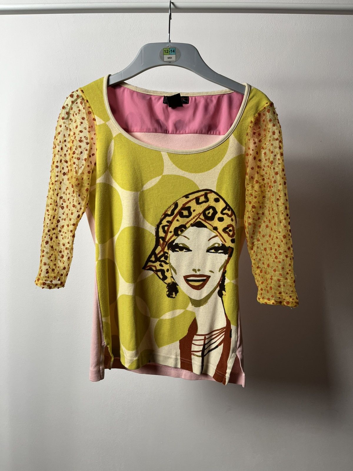 Vintage Custo Barcelona Graphic Mesh Sleeve Y2K Top