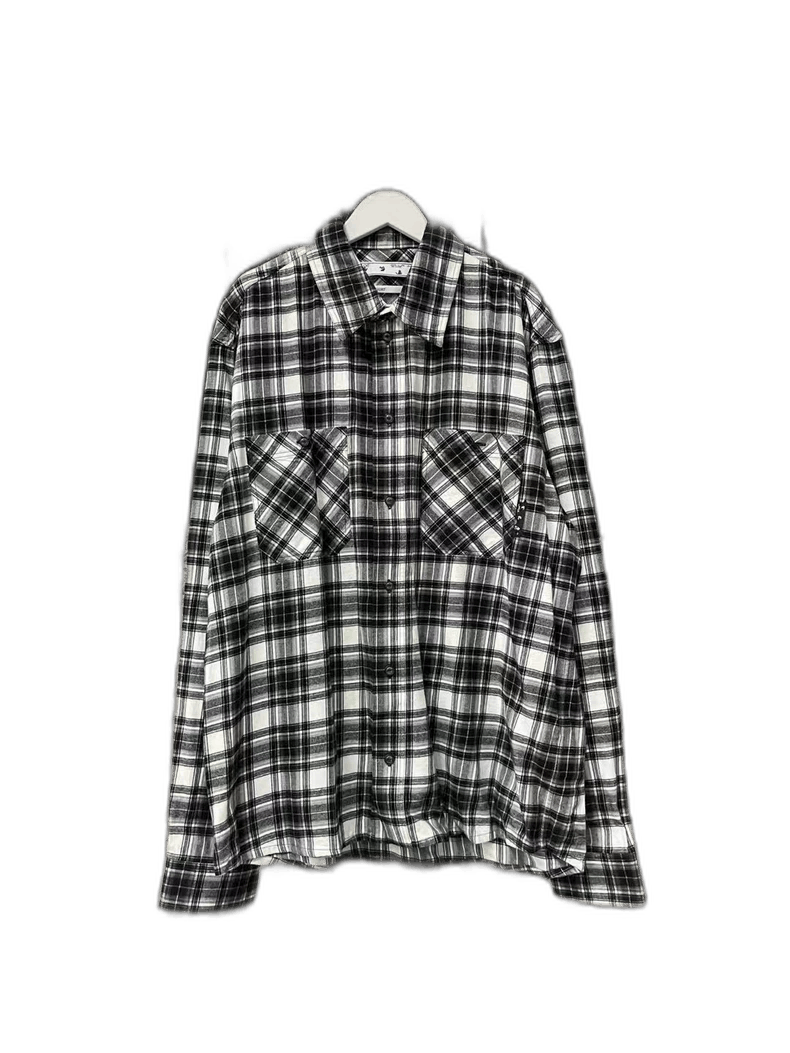 Off White Plaid Long Sleeve Shirt XL-yf