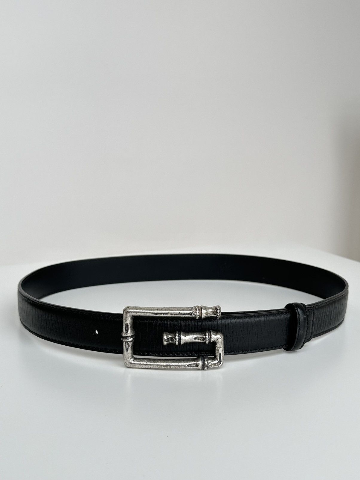 Gucci Vintage Gucci Metal Bamboo Silver Buckle Leather Belt 114637 Size 28 - 5 Thumbnail